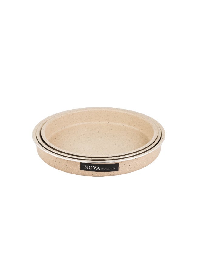 Round oven tray set with granite coating and non-stick surfaces, beige - Image 2